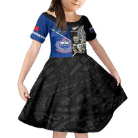 Custom New Zealand And Samoa Rugby Kid Short Sleeve Dress All Black Tiki Fern Mix Manu Samoa 2023 World Cup LT14 KID Black - Polynesian Pride