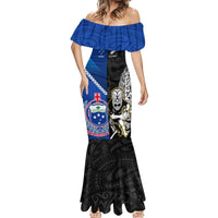 Custom New Zealand And Samoa Rugby Mermaid Dress All Black Tiki Fern Mix Manu Samoa 2023 World Cup LT14 - Polynesian Pride