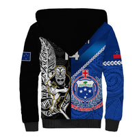 Custom New Zealand And Samoa Rugby Sherpa Hoodie All Black Tiki Fern Mix Manu Samoa 2023 World Cup LT14 - Polynesian Pride
