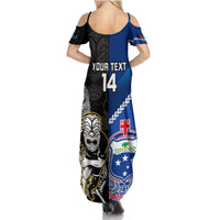 Custom New Zealand And Samoa Rugby Summer Maxi Dress All Black Tiki Fern Mix Manu Samoa 2023 World Cup LT14 - Polynesian Pride