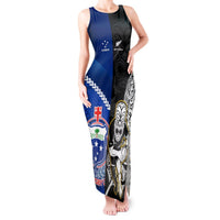 Custom New Zealand And Samoa Rugby Tank Maxi Dress All Black Tiki Fern Mix Manu Samoa 2023 World Cup LT14 Women Black - Polynesian Pride