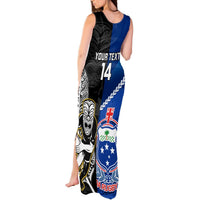 Custom New Zealand And Samoa Rugby Tank Maxi Dress All Black Tiki Fern Mix Manu Samoa 2023 World Cup LT14 - Polynesian Pride