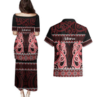 Kia Ora New Zealand Couples Matching Puletasi and Hawaiian Shirt Maori Language Week Whero Taniko Motif LT14 - Polynesian Pride
