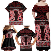 Kia Ora New Zealand Family Matching Off Shoulder Maxi Dress and Hawaiian Shirt Maori Language Week Whero Taniko Motif LT14 - Polynesian Pride