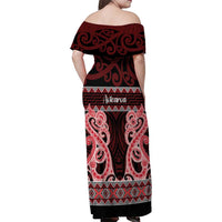 Kia Ora New Zealand Family Matching Off Shoulder Maxi Dress and Hawaiian Shirt Maori Language Week Whero Taniko Motif LT14 - Polynesian Pride