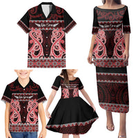 Kia Ora New Zealand Family Matching Puletasi and Hawaiian Shirt Maori Language Week Whero Taniko Motif LT14 - Polynesian Pride