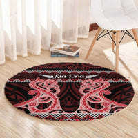 Kia Ora New Zealand Round Carpet Maori Language Week Whero Taniko Motif - Polynesian Pride