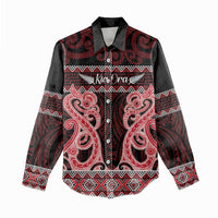 Kia Ora New Zealand Women Casual Shirt Maori Language Week Whero Taniko Motif LT14 - Polynesian Pride