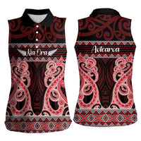 Kia Ora New Zealand Women Sleeveless Polo Shirt Maori Language Week Whero Taniko Motif LT14 - Polynesian Pride