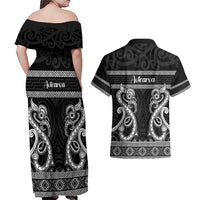 Kia Ora New Zealand Couples Matching Off Shoulder Maxi Dress and Hawaiian Shirt Maori Language Week Pango Taniko Motif LT14 - Polynesian Pride