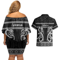 Kia Ora New Zealand Couples Matching Off Shoulder Short Dress and Hawaiian Shirt Maori Language Week Pango Taniko Motif LT14 - Polynesian Pride