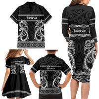 Kia Ora New Zealand Family Matching Long Sleeve Bodycon Dress and Hawaiian Shirt Maori Language Week Pango Taniko Motif LT14 - Polynesian Pride
