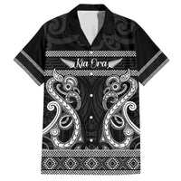Kia Ora New Zealand Family Matching Off The Shoulder Long Sleeve Dress and Hawaiian Shirt Maori Language Week Pango Taniko Motif LT14 Dad's Shirt - Short Sleeve Black - Polynesian Pride