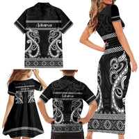 Kia Ora New Zealand Family Matching Short Sleeve Bodycon Dress and Hawaiian Shirt Maori Language Week Pango Taniko Motif LT14 - Polynesian Pride