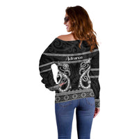 Kia Ora New Zealand Off Shoulder Sweater Maori Language Week Pango Taniko Motif - Polynesian Pride