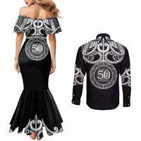 Kia Kaha Te Reo Maori New Zealand Couples Matching Mermaid Dress and Long Sleeve Button Shirt 50th Anniversary Ake Ake Ake LT14 - Polynesian Pride