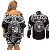 Kia Kaha Te Reo Maori New Zealand Couples Matching Off Shoulder Short Dress and Long Sleeve Button Shirt 50th Anniversary Ake Ake Ake LT14 - Polynesian Pride