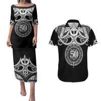 Kia Kaha Te Reo Maori New Zealand Couples Matching Puletasi and Hawaiian Shirt 50th Anniversary Ake Ake Ake LT14 Black - Polynesian Pride