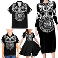 Kia Kaha Te Reo Maori New Zealand Family Matching Long Sleeve Bodycon Dress and Hawaiian Shirt 50th Anniversary Ake Ake Ake LT14 - Polynesian Pride