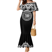 Kia Kaha Te Reo Maori New Zealand Family Matching Mermaid Dress and Hawaiian Shirt 50th Anniversary Ake Ake Ake LT14 Mom's Dress Black - Polynesian Pride