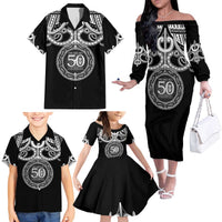 Kia Kaha Te Reo Maori New Zealand Family Matching Off The Shoulder Long Sleeve Dress and Hawaiian Shirt 50th Anniversary Ake Ake Ake LT14 - Polynesian Pride