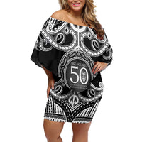 Kia Kaha Te Reo Maori New Zealand Family Matching Off Shoulder Short Dress and Hawaiian Shirt 50th Anniversary Ake Ake Ake LT14 Mom's Dress Black - Polynesian Pride