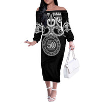 Kia Kaha Te Reo Maori New Zealand Off The Shoulder Long Sleeve Dress 50th Anniversary Ake Ake Ake LT14 Women Black - Polynesian Pride