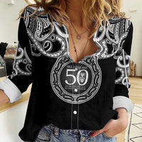 Kia Kaha Te Reo Maori New Zealand Women Casual Shirt 50th Anniversary Ake Ake Ake LT14 Female Black - Polynesian Pride