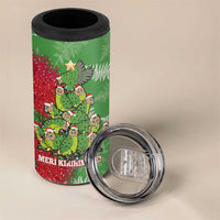 Kakapo New Zealand Christmas 4 in 1 Can Cooler Tumbler Meri Kirihimete Pohutukawa - Green Color LT14 - Polynesian Pride