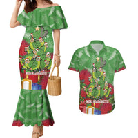 Kakapo New Zealand Christmas Couples Matching Mermaid Dress and Hawaiian Shirt Meri Kirihimete Pohutukawa - Green Color LT14 Green - Polynesian Pride