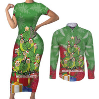 Kakapo New Zealand Christmas Couples Matching Short Sleeve Bodycon Dress and Long Sleeve Button Shirt Meri Kirihimete Pohutukawa - Green Color LT14 Green - Polynesian Pride