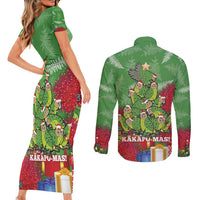 Kakapo New Zealand Christmas Couples Matching Short Sleeve Bodycon Dress and Long Sleeve Button Shirt Meri Kirihimete Pohutukawa - Green Color LT14 - Polynesian Pride
