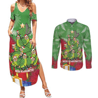 Kakapo New Zealand Christmas Couples Matching Summer Maxi Dress and Long Sleeve Button Shirt Meri Kirihimete Pohutukawa - Green Color LT14 Green - Polynesian Pride