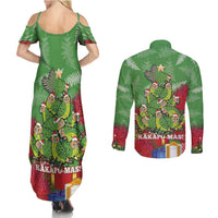 Kakapo New Zealand Christmas Couples Matching Summer Maxi Dress and Long Sleeve Button Shirt Meri Kirihimete Pohutukawa - Green Color LT14 - Polynesian Pride