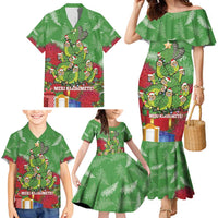 Kakapo New Zealand Christmas Family Matching Mermaid Dress and Hawaiian Shirt Meri Kirihimete Pohutukawa - Green Color LT14 - Polynesian Pride