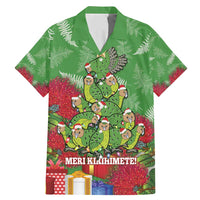 Kakapo New Zealand Christmas Family Matching Mermaid Dress and Hawaiian Shirt Meri Kirihimete Pohutukawa - Green Color LT14 Dad's Shirt - Short Sleeve Green - Polynesian Pride