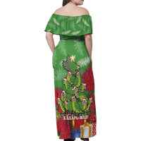 Kakapo New Zealand Christmas Family Matching Off Shoulder Maxi Dress and Hawaiian Shirt Meri Kirihimete Pohutukawa - Green Color LT14 - Polynesian Pride