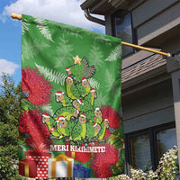 Kakapo New Zealand Christmas Garden Flag Meri Kirihimete Pohutukawa - Green Color LT14 - Polynesian Pride