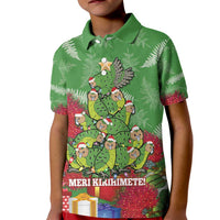 Kakapo New Zealand Christmas Kid Polo Shirt Meri Kirihimete Pohutukawa - Green Color LT14 Kid Green - Polynesian Pride