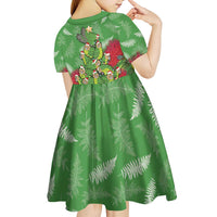 Kakapo New Zealand Christmas Kid Short Sleeve Dress Meri Kirihimete Pohutukawa - Green Color LT14 - Polynesian Pride