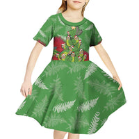 Kakapo New Zealand Christmas Kid Short Sleeve Dress Meri Kirihimete Pohutukawa - Green Color LT14 - Polynesian Pride