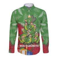 Kakapo New Zealand Christmas Long Sleeve Button Shirt Meri Kirihimete Pohutukawa - Green Color LT14 Unisex Green - Polynesian Pride