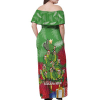 Kakapo New Zealand Christmas Off Shoulder Maxi Dress Meri Kirihimete Pohutukawa - Green Color LT14 - Polynesian Pride