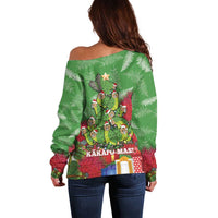 Kakapo New Zealand Christmas Off Shoulder Sweater Meri Kirihimete Pohutukawa - Green Color LT14 - Polynesian Pride