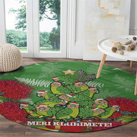 Kakapo New Zealand Christmas Round Carpet Meri Kirihimete Pohutukawa - Green Color LT14 - Polynesian Pride