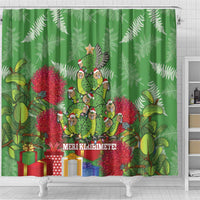 Kakapo New Zealand Christmas Shower Curtain Meri Kirihimete Pohutukawa - Green Color LT14 - Polynesian Pride
