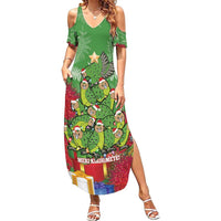 Kakapo New Zealand Christmas Summer Maxi Dress Meri Kirihimete Pohutukawa - Green Color LT14 Women Green - Polynesian Pride