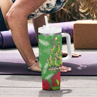 Kakapo New Zealand Christmas Tumbler With Handle Meri Kirihimete Pohutukawa - Green Color LT14 - Polynesian Pride