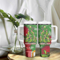 Kakapo New Zealand Christmas Tumbler With Handle Meri Kirihimete Pohutukawa - Green Color LT14 - Polynesian Pride
