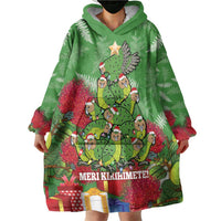 Kakapo New Zealand Christmas Wearable Blanket Hoodie Meri Kirihimete Pohutukawa - Green Color LT14 - Polynesian Pride